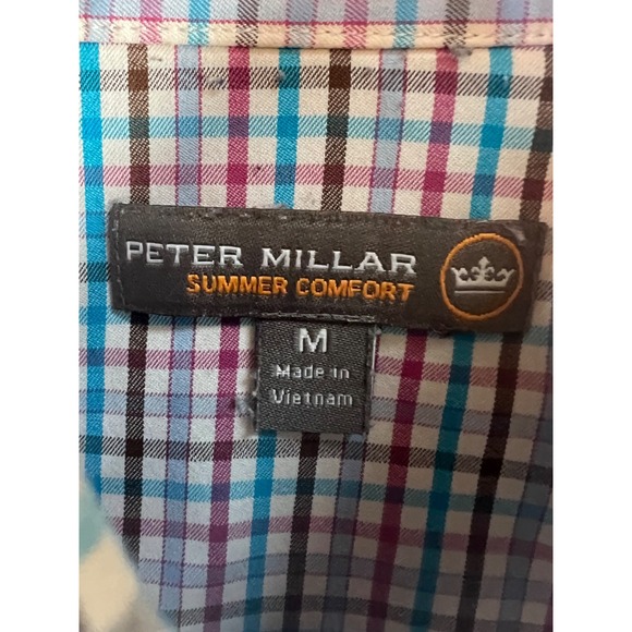 Peter Millar Shirt Mens Medium Blue Pink Plaid Summer Comfort Performance Golf - Picture 6 of 9